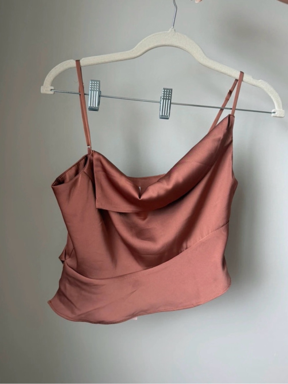 Oh Polly Satin Cowl Crop Top - Rusty Rose